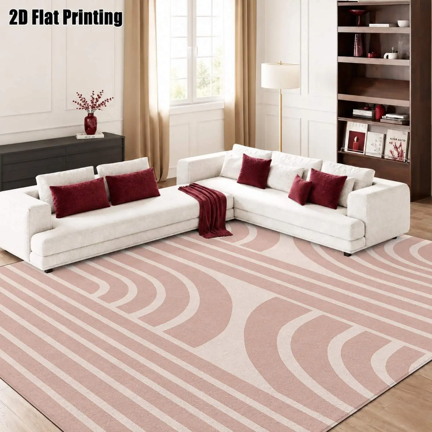 1Pc 2D Printed Pink Geometric Stripe Nordic/Instagram Style Minimalist Carpet, Machine Washable, Multi-Size, Suitable for Home Decor, Door Mats, Dining Room, Foyer, Bedroom, Living Room