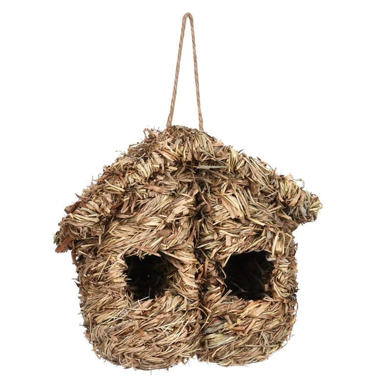 Bird Nest Grass Bird Outdoor Hanging Natural Fiber Birdhouse Canaries Wren Nests Chickadee House Wild Bird Hideaway