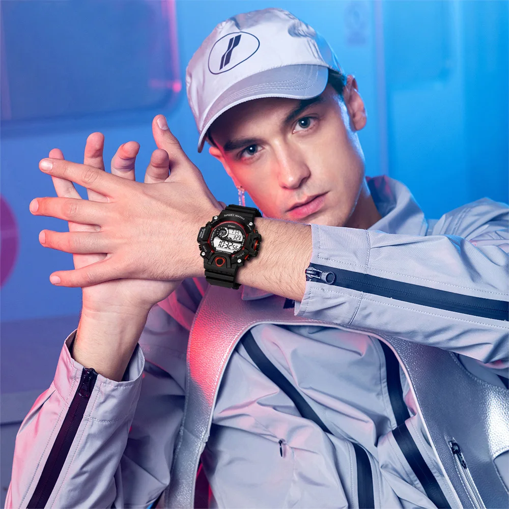 ساعة رقمية رياضية خارجية، مؤقت عرض مزدوج LED متعدد الوظائف، تقويم، ساعة منبه، ساعة رقمية للمراهقين والطلاب