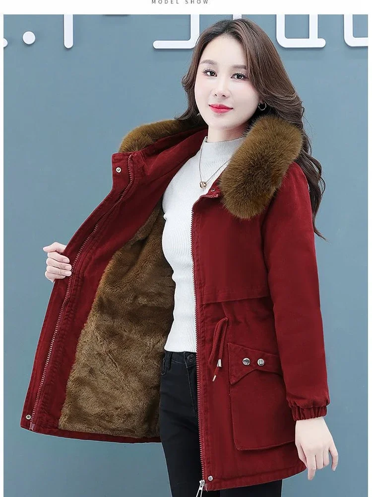 Loose Casual Padded Coat Female Large Size Plush Fur Collar Thick Down Cotton Jackets Womens 2024 Winter Jacket