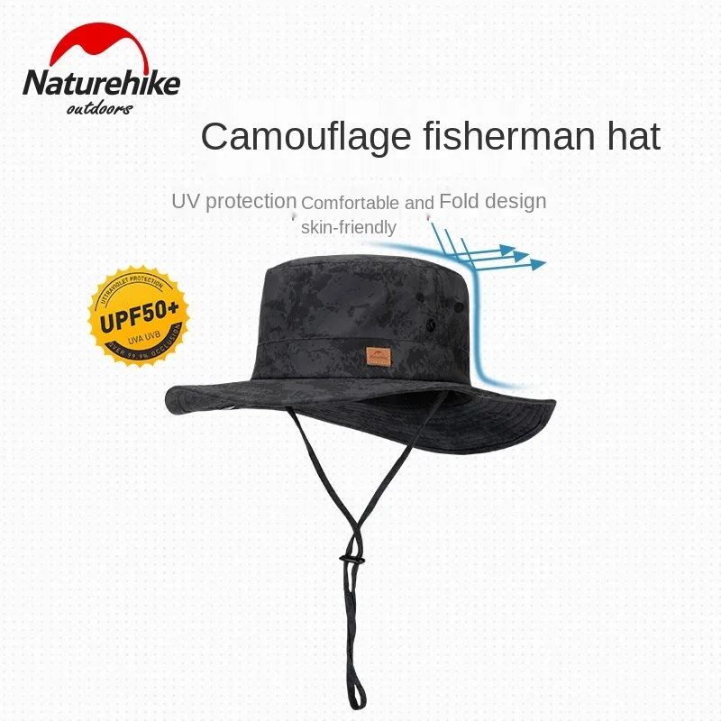 Naturehike-Folding Camouflage Bucket Hat, Breathable Sun Protection Hat, Outdoor Portable Big Brim Fishing Hat