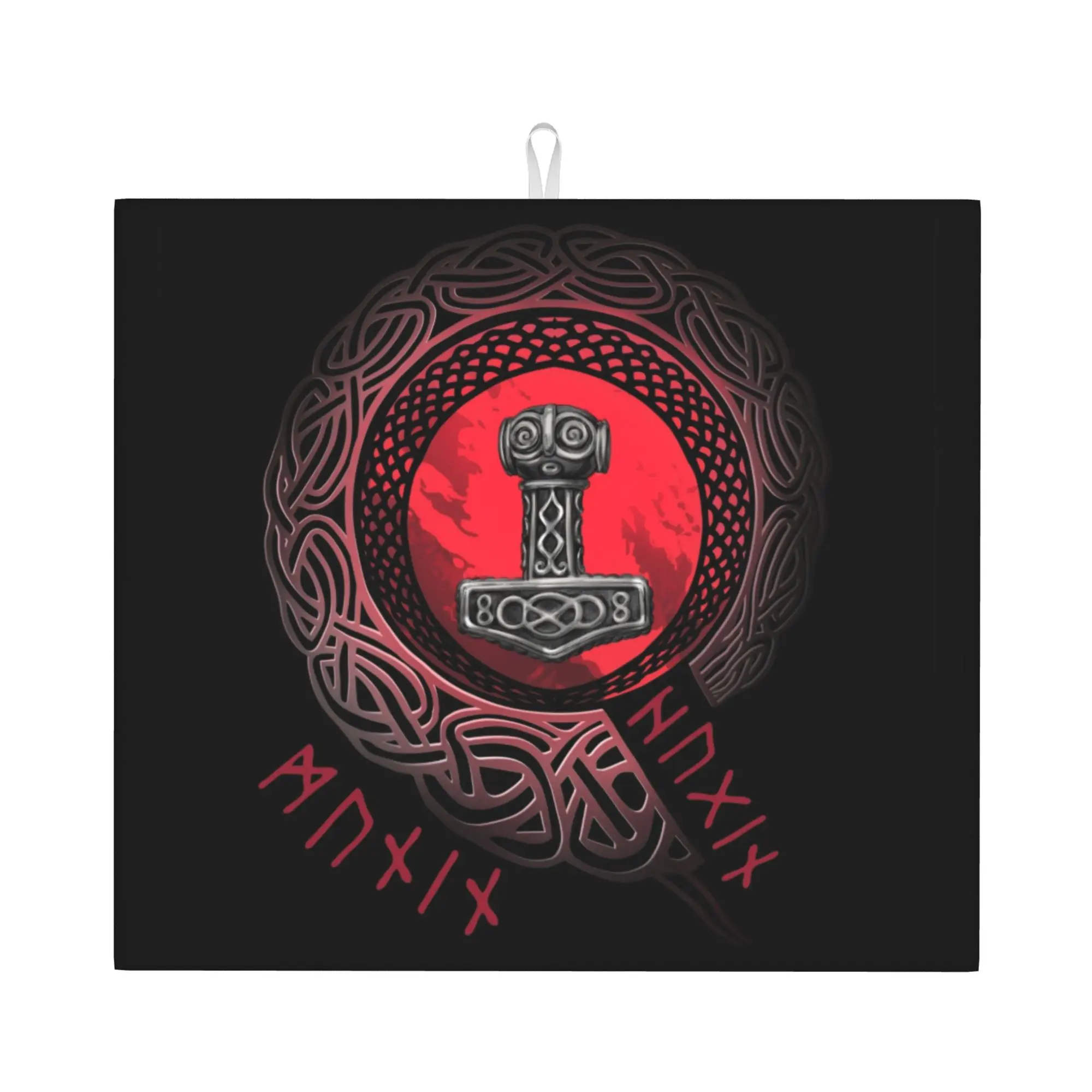 Viking Runes Thor Mjolnir Non‑Slip Waterproof Absorbent Barware Tableware Norse Valhalla Odin Bathroom Drying Mat For Kitchen