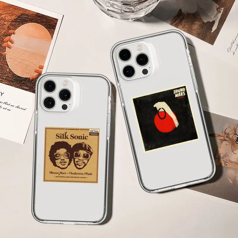 singer Bruno Mars  Phone Case For iPhone 11 12 Mini 13 14 Pro XS Max X 8 7 6s Plus 5 SE XR Transparent Shell