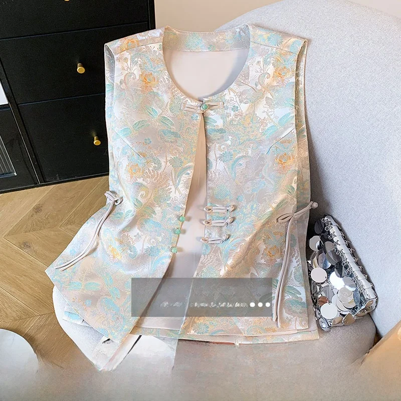 

Женская шелковая жилетка Silk Song Jin с цветочной вышивкой, весна-лето-осень, в стиле Тан, с круглым вырезом, китайский стиль