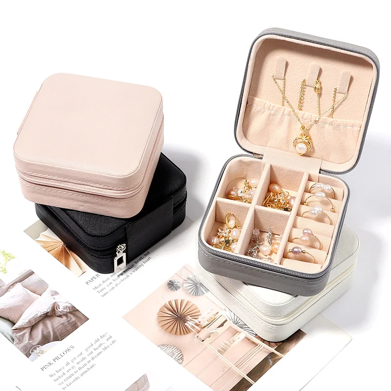 1 Pc Color PU Leather Jewelry Storage Box Mini Compartment Home Travel Portable Necklace Earring Ring Jewelry Organizer Box