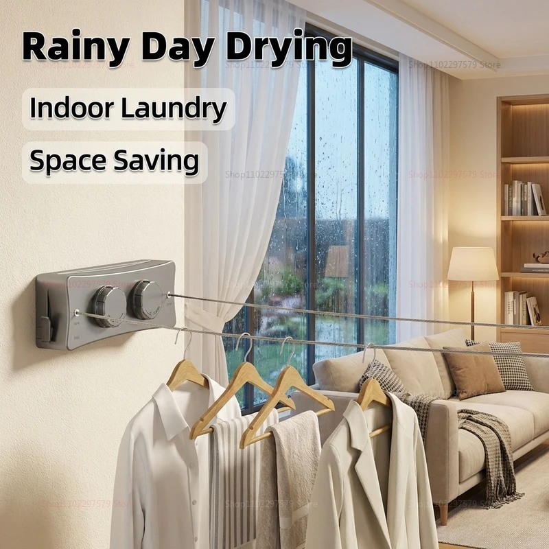 2026 New Space Saving Clothes Drying Rack 5.1 Meters Stretchable Stainless Steel Retractable Clothesline Indoor Outdoor Home Use