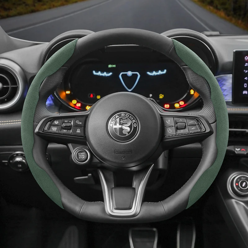 

Подходит для Alfa Romeo, противоскользящая пряжка, сегментированный замшевый чехол на руль, подходит для 159 147 Gt Giulietta Mito Giulia Stelvio Tonale 156 8C Competizione 1900 B.A.T Gordini