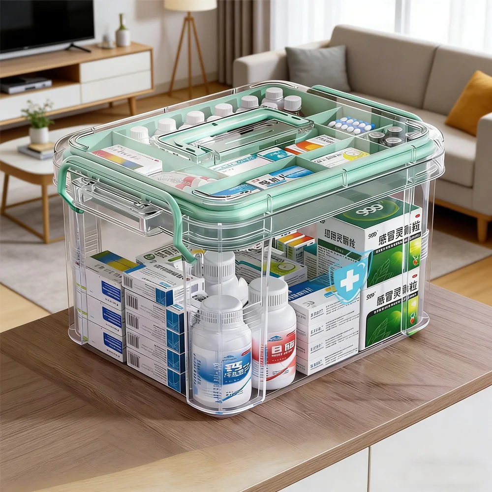 

Family Emergency First Aid Kit Large Double Layer Medicine Box Portable Medical Storage Organizer for Home Outdoor