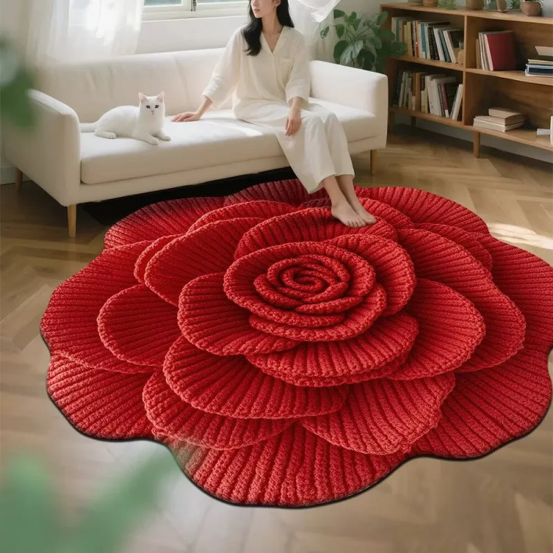 Simulated Large Flower Crystal Velvet Floor Square Mat Anti-slip Rug for Bedside Crawling Pad Living Rooms Cooling Pad 40cm/50cm