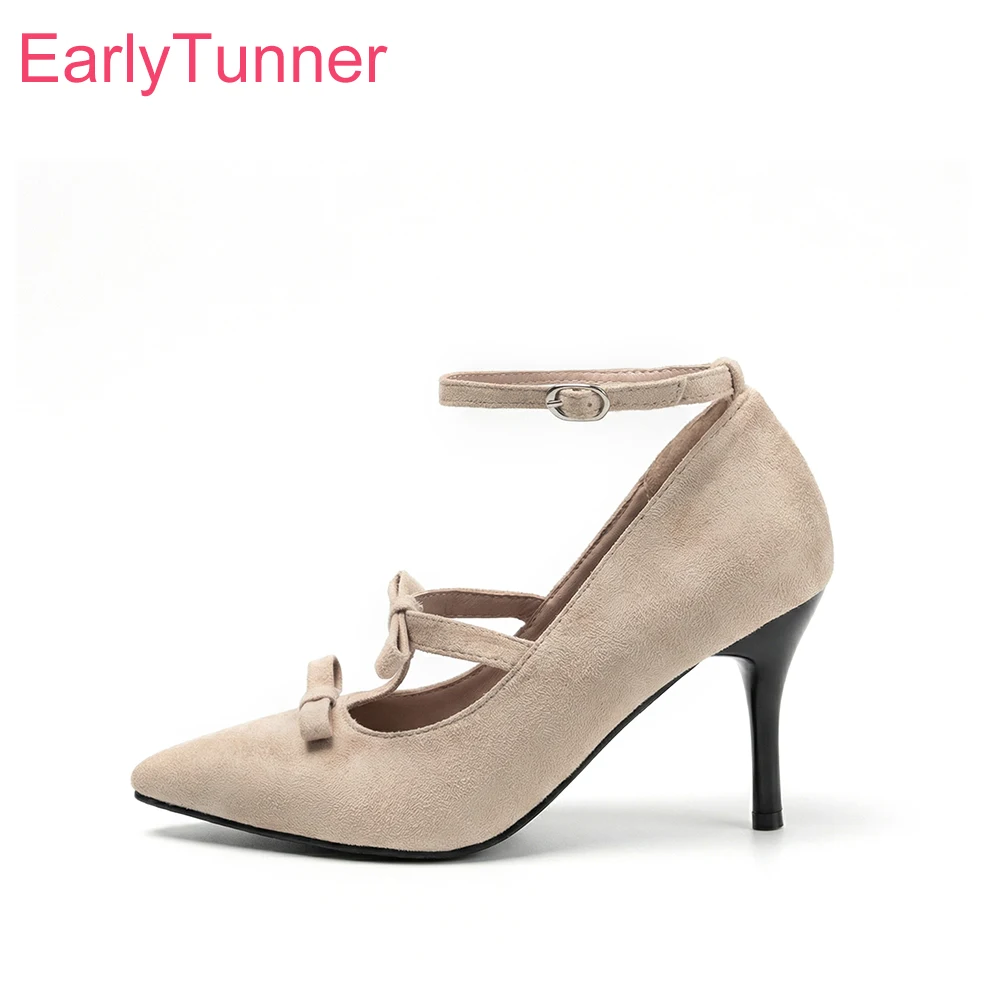 

2026 Spring Beige Women's Mary Jane Shoes High Heels Pointed Toe Stiletto Pumps Plus Size 42 45 48 Office Dress