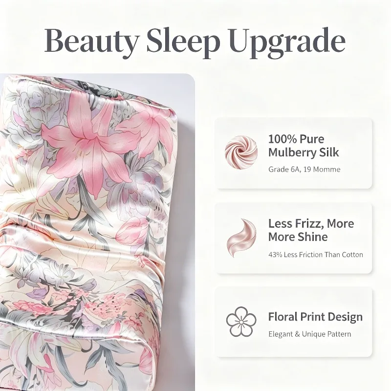16 Momme 100% Mulberry Silk Pillowcase Silk Pillow Cover Printing Pillow Soft Hypoallergenic Breathable Hair Skin Sleep Gift Box