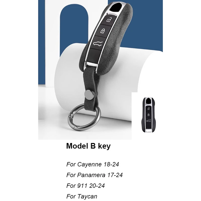 For Porsche Cayenne Panamera 911 971 9YA Taycan Alcantara Suede Key Cover Keychain Key Case Car Accessories