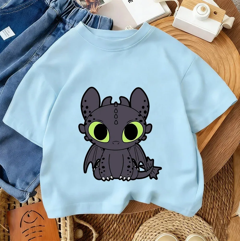 Zahnloses Kind Kurzarm-T-Shirt Jungen Mädchen Drachen-Print Pullover Jugendliche Baumwollkleidung – Detail 4