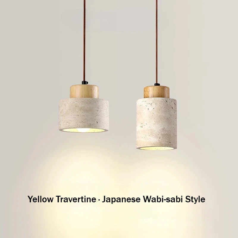 Modern Yellow Travertine Pendant Light Wabi-Sabi Cave Stone Chandeliers for Kitchen Island Restaurant Bedroom bedside Home Decor