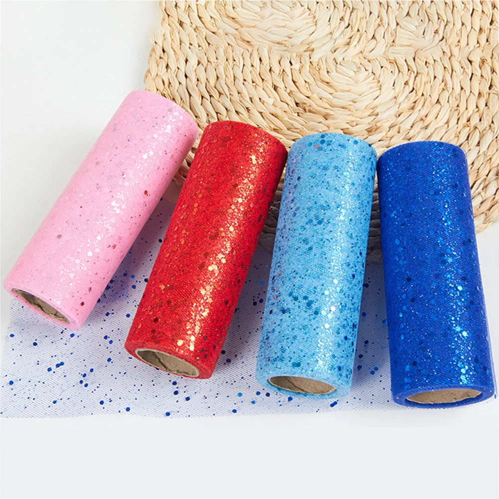 Glitter Tulle Fabric Roll 6 Inch 10 Yards Sequin Sparkling Ribbon Spool Netting for Wedding Tutu Skirt Gift Wrapping Party Decor