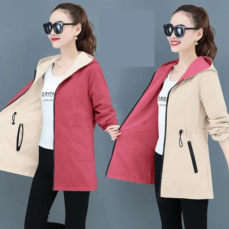 Double-Sided Trench Coat Women 2023 New Korean Casual Spring Autumn Loose Mid Long Windbreakers Female Outerwear Gabardina Mujer