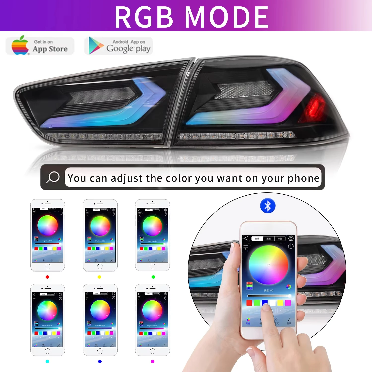 Lampu Belakang RGB E9-Mark Untuk Mitsubishi LANCER EX EVO 2008-2018 Kondisi Baru Animasi Warna-warni Aksesori Lampu Belakang Mobil