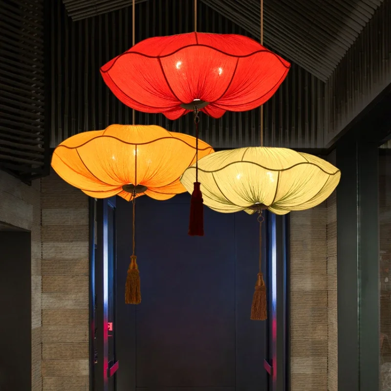 New Chinese style lantern pendant lamp club hall restaurant hot pot restaurant Zen tea room corridor antique lotus leaf lighting