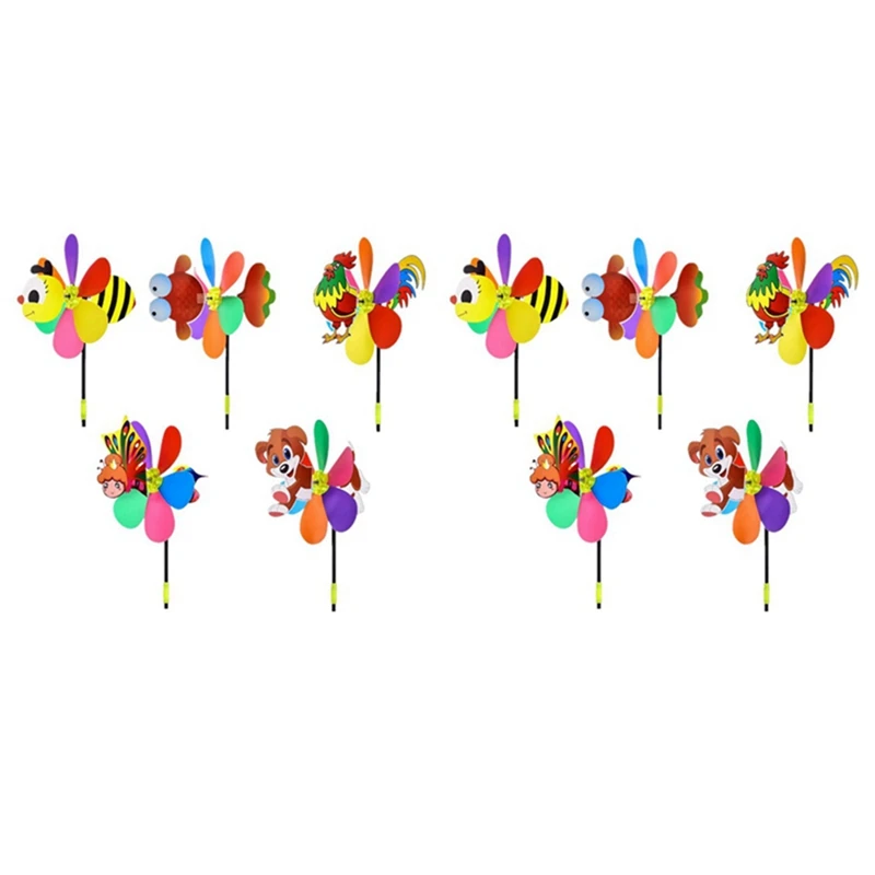 

10 Pcs Windmills Colorful Wind Spinner 3D Animal Pinwheel Garden Ornament For Outdoor Yard Lawn Patio Decor And Party