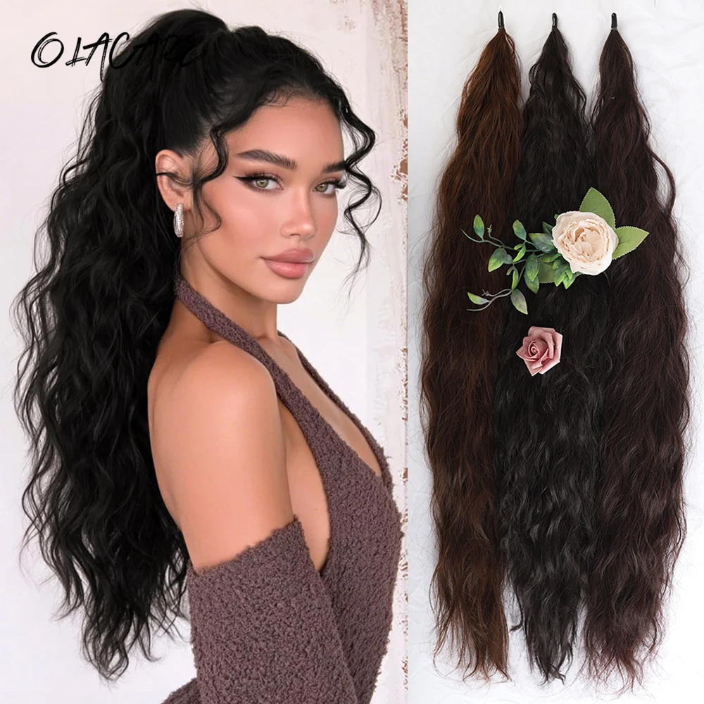 Synthetic Natural Corn Curly Wavy Hairpiece PonyTail Wave Flexible Wrap Around PonyTail Long Fake Tail Hair Extensions for Women
