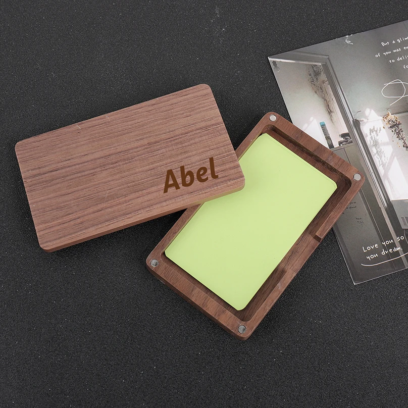 Wooden Custom Name Business Card Holder Personalized Box Magnetic Clasp Laser Engraving Office Customized Business Card Case