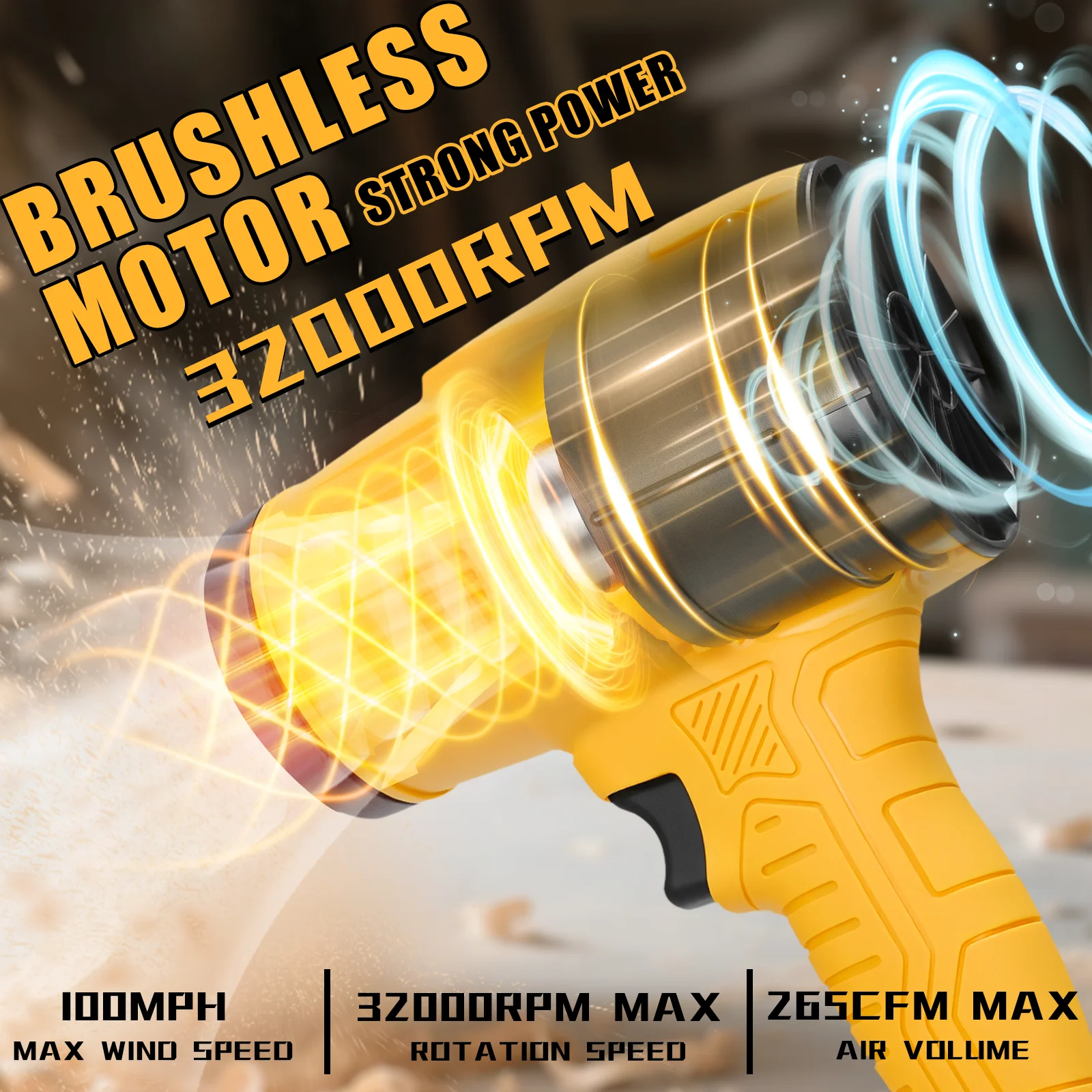 

Электрический турбовентилятор с бесщеточным двигателем, беспроводной воздуходув, мощный инструмент для удаления пыли, совместимый с аккумулятором Dewalt 20V.