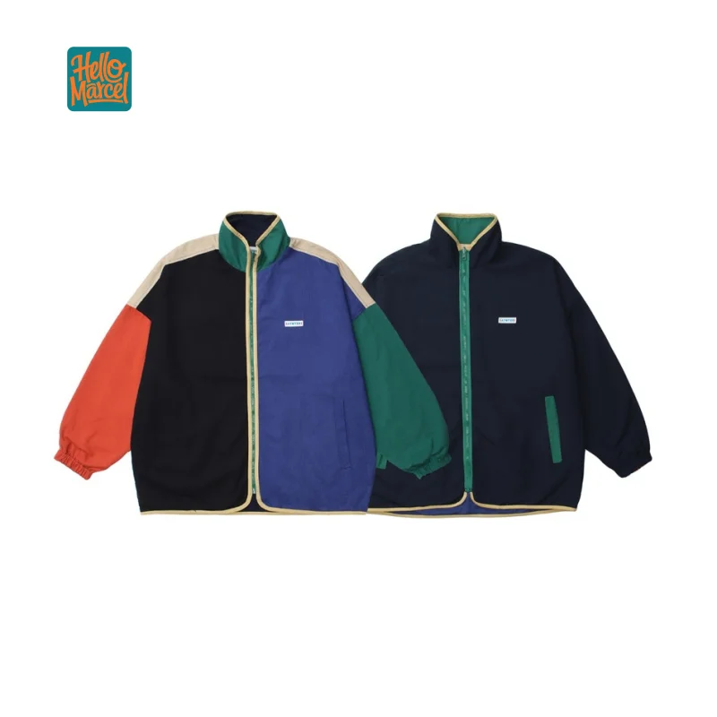 

HELLOMARCEL High Quality EU US Size Luxury Streetwear Outdoor Retro Color Block Mountain Trendy Loose Reversible Unisex Jacket