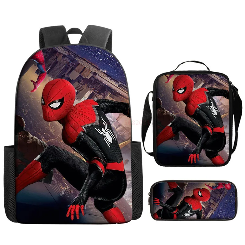 Spiderman School Bags para crianças, mochila infantil Marvel Superhero, mochila primária para livros, meninos e meninas, 16 ", 3 pçs/set