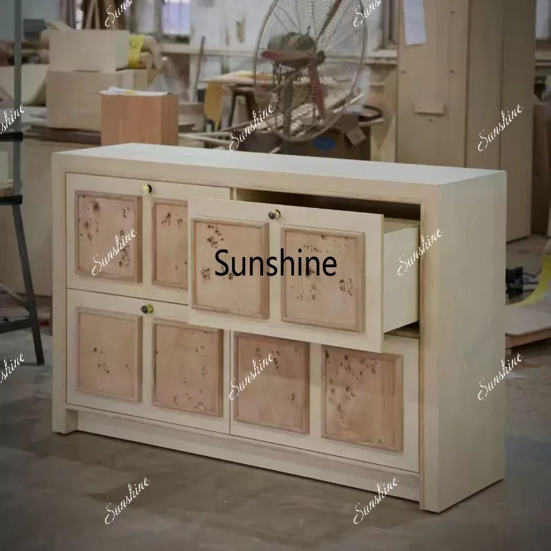 Simple wind four chest cabinet retro solid wood drawer cabinet bedroom wall storage cabinetTJ