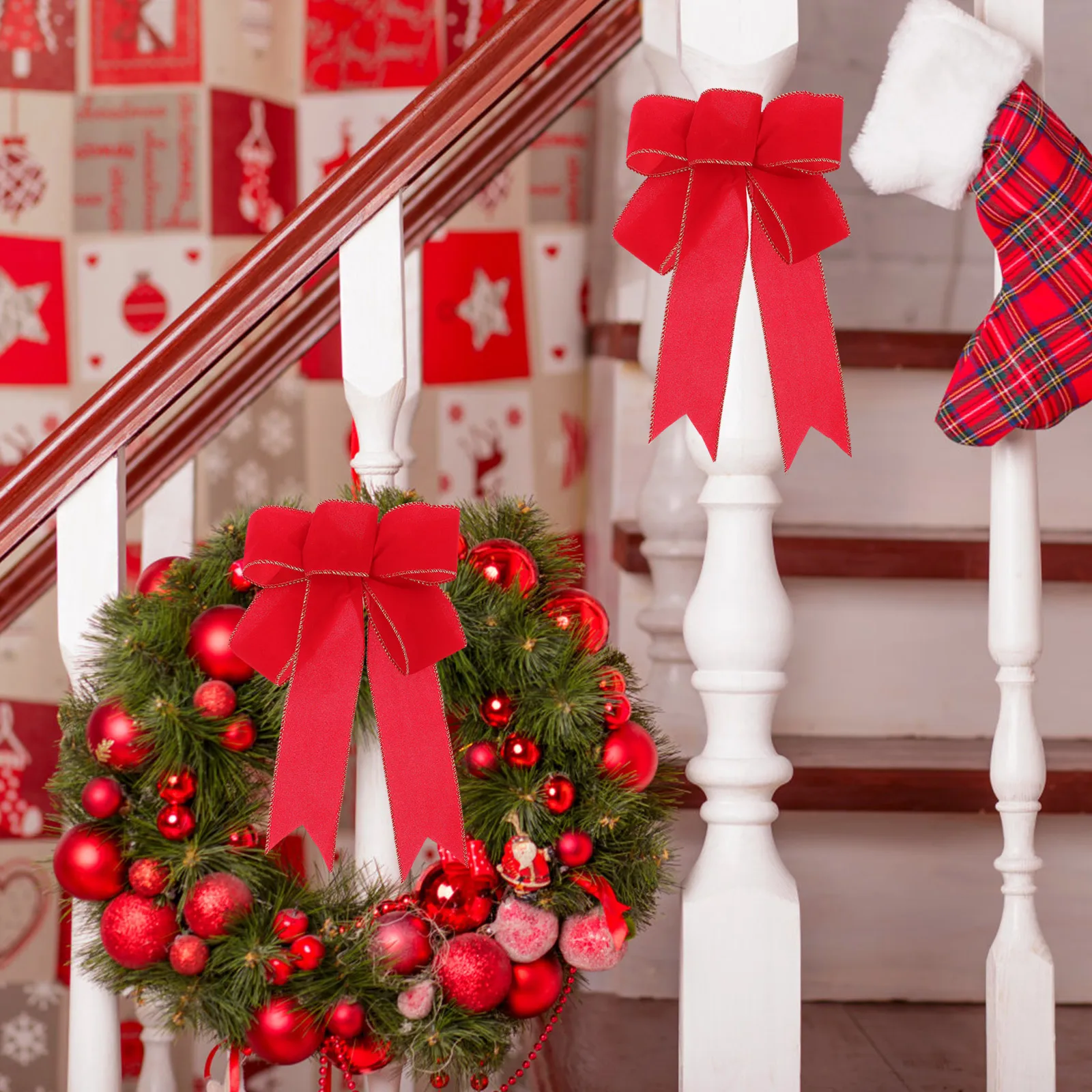 

4 pcs Bows Christmas Tree Xmas Elements Bowknot Holiday Party Decoration Twist Tie Bows Present