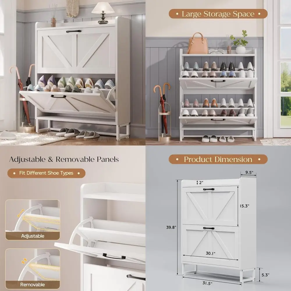 

Hidden Shoe Cabinet with Flip Drawers for Entryway, Narrow Organizer Rack Cabinet, Metal Shoe Storage Solution