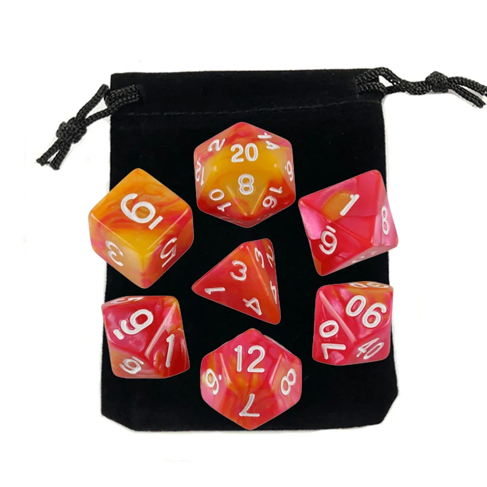 7pcs Dice with Bag DnD d4,d6,d8,d10,d%,d12,d20 Polyhedral Board Game Pieces RPG