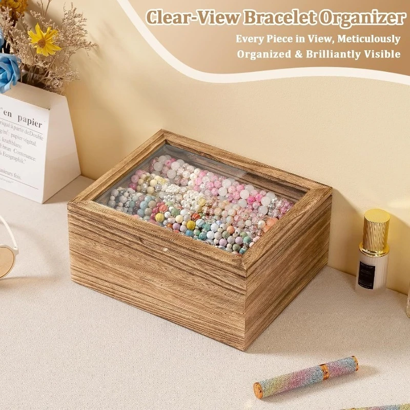 Wooden Jewelry Box Bracelet Watch Storage Boxes Transparent Acrylic Dustproof Jewellery Case Bangle Accessories Display Supplies