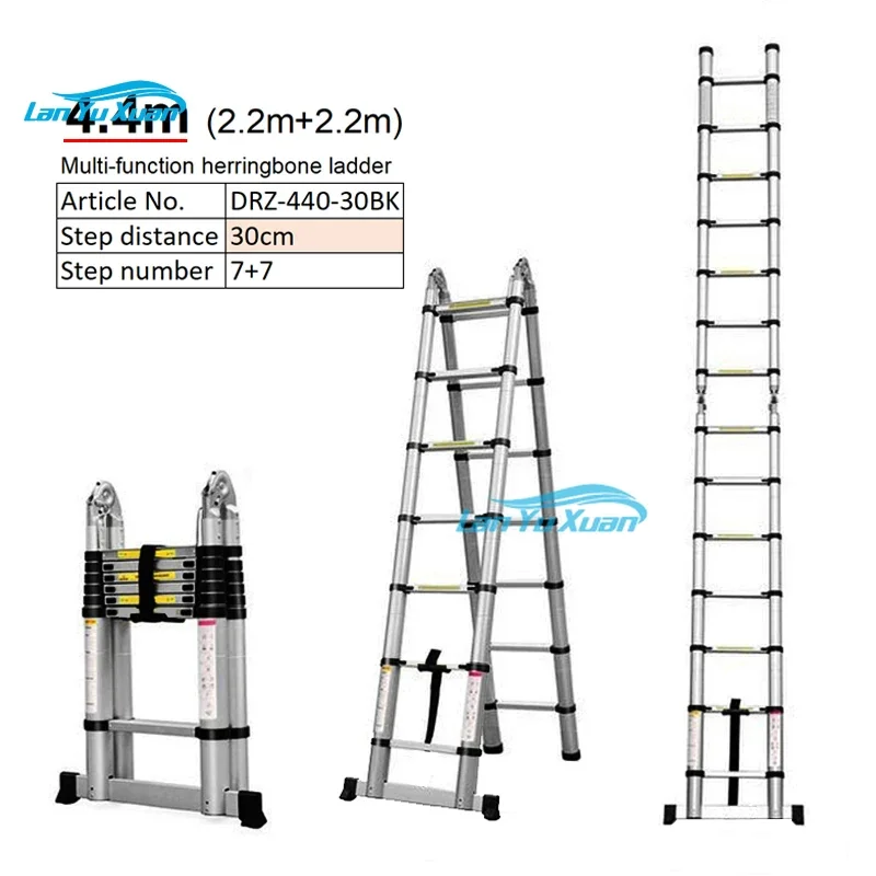 4.4m Double Sided Ladder Foldable Aluminum Telescopic  Multi Use  With Big Joint