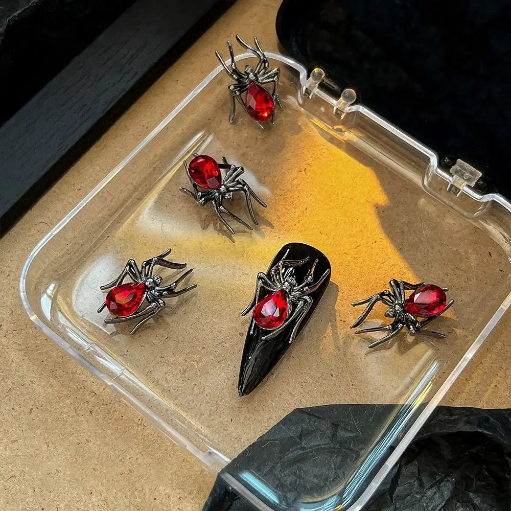 5 Pcs 3D Spider Nail Art Rhinestones Colorful Sparkle Crystal Alloy Spider Decoration Dark Retro Gothic Design