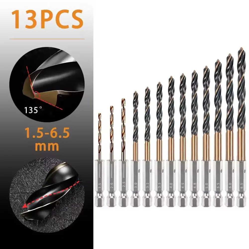 13-個-1-4-インチ六角シャンクコバルトドリルビットセット-135-度スプリットポイント木材穴あけ金属穴カッターコア穴あけツール-15-65-ミリメートル