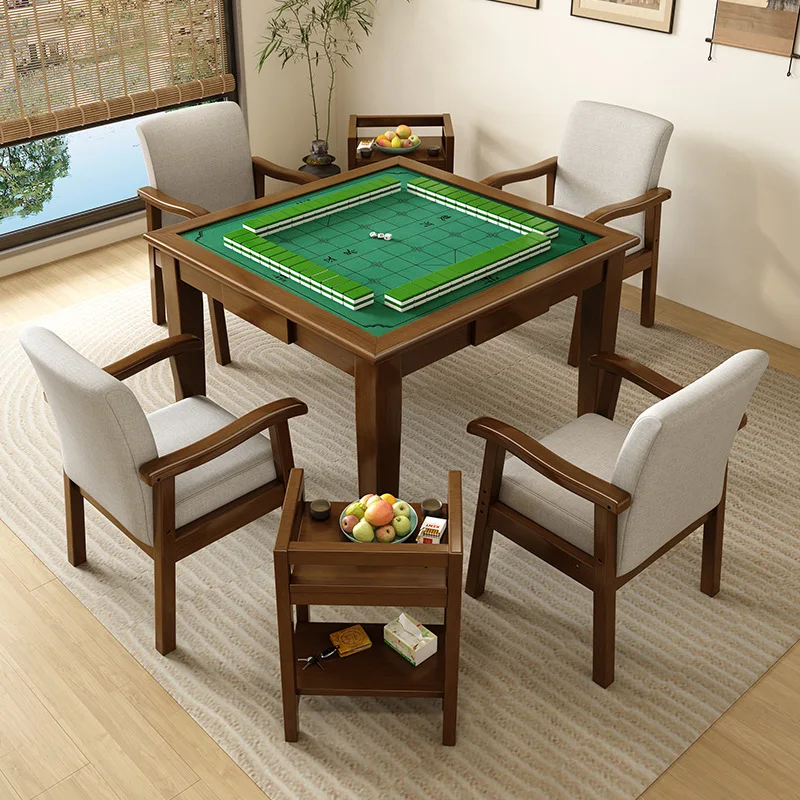 90cm solid wood mahjong table home dining table for elderly activity room chess and card table walnut color multifunctional