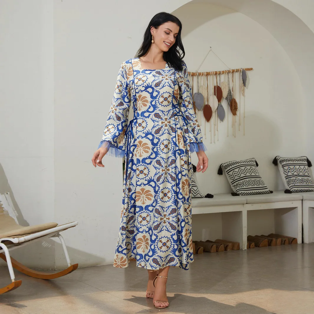 

Nc101 Best-selling Slimming Waist Dress With Tie Design 2026 Muslim Long Dress Robe Abaya Ramadan Dubai Luxury Islam Elegant