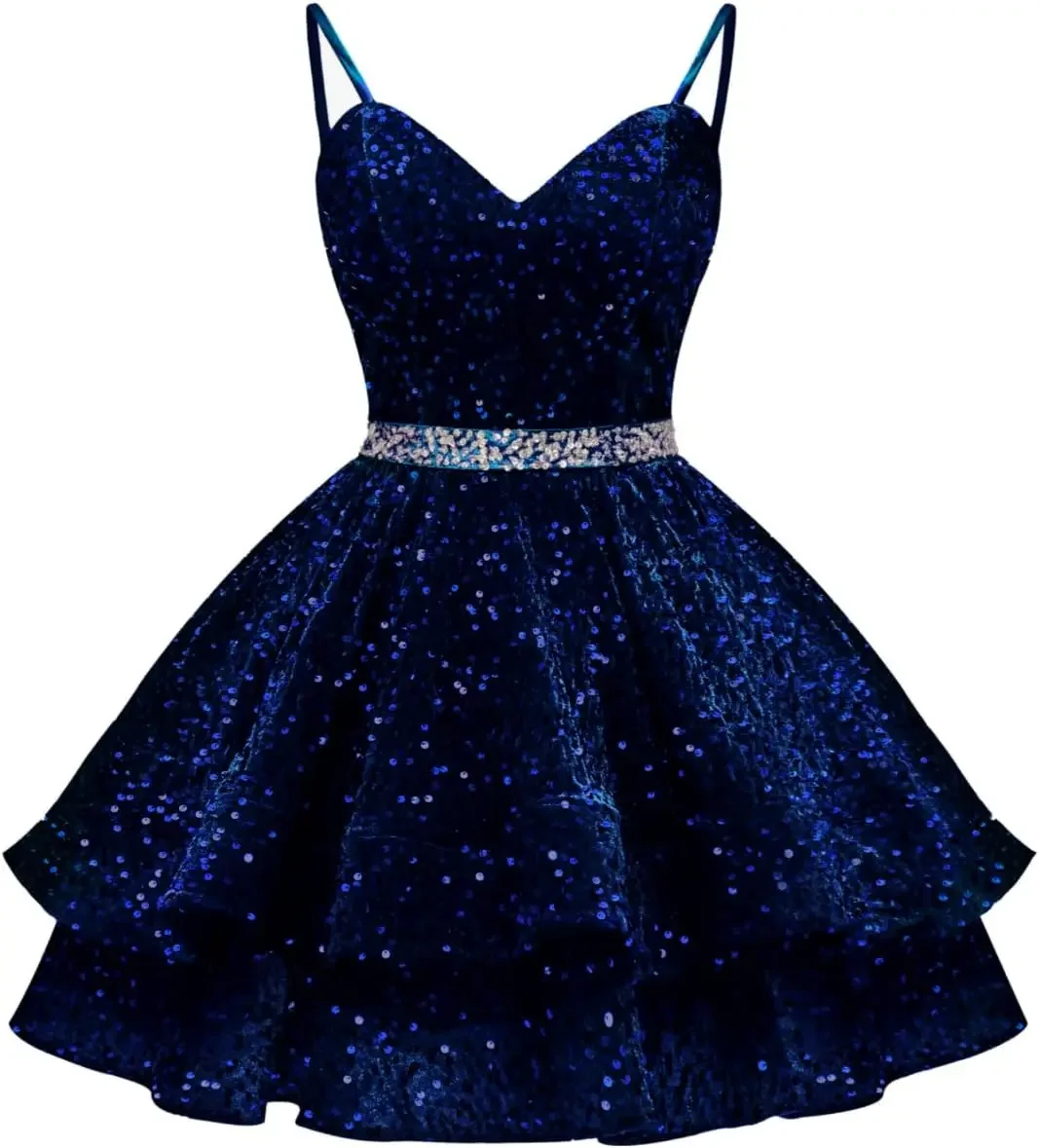 Short Homecoming Dresses for Girls Sparkly Tiered Sequin Straps Prom  Cocktail Dress with Beaded Belt Backless Gown Custom Made