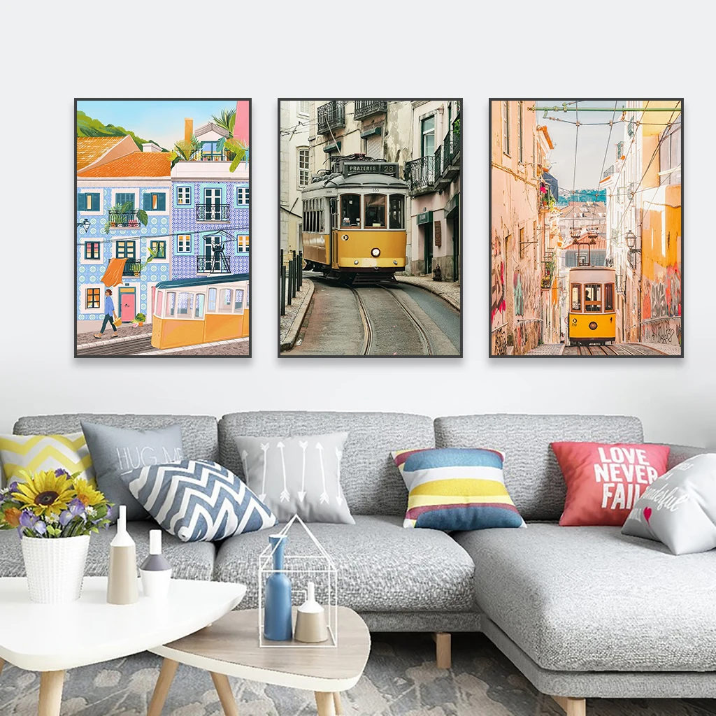 Vintage مدينة لشبونة السفر طباعة لشبونة ملصق جدار الفن الحد الأدنى التصوير صورة لشبونة البرتغال قماش اللوحة ديكور