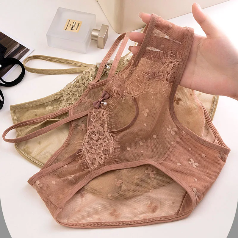 Ropa interior sexy para mujer, bragas de malla de encaje, bragas brasileñas sin costuras, lencería femenina, calzoncillos de cuerda