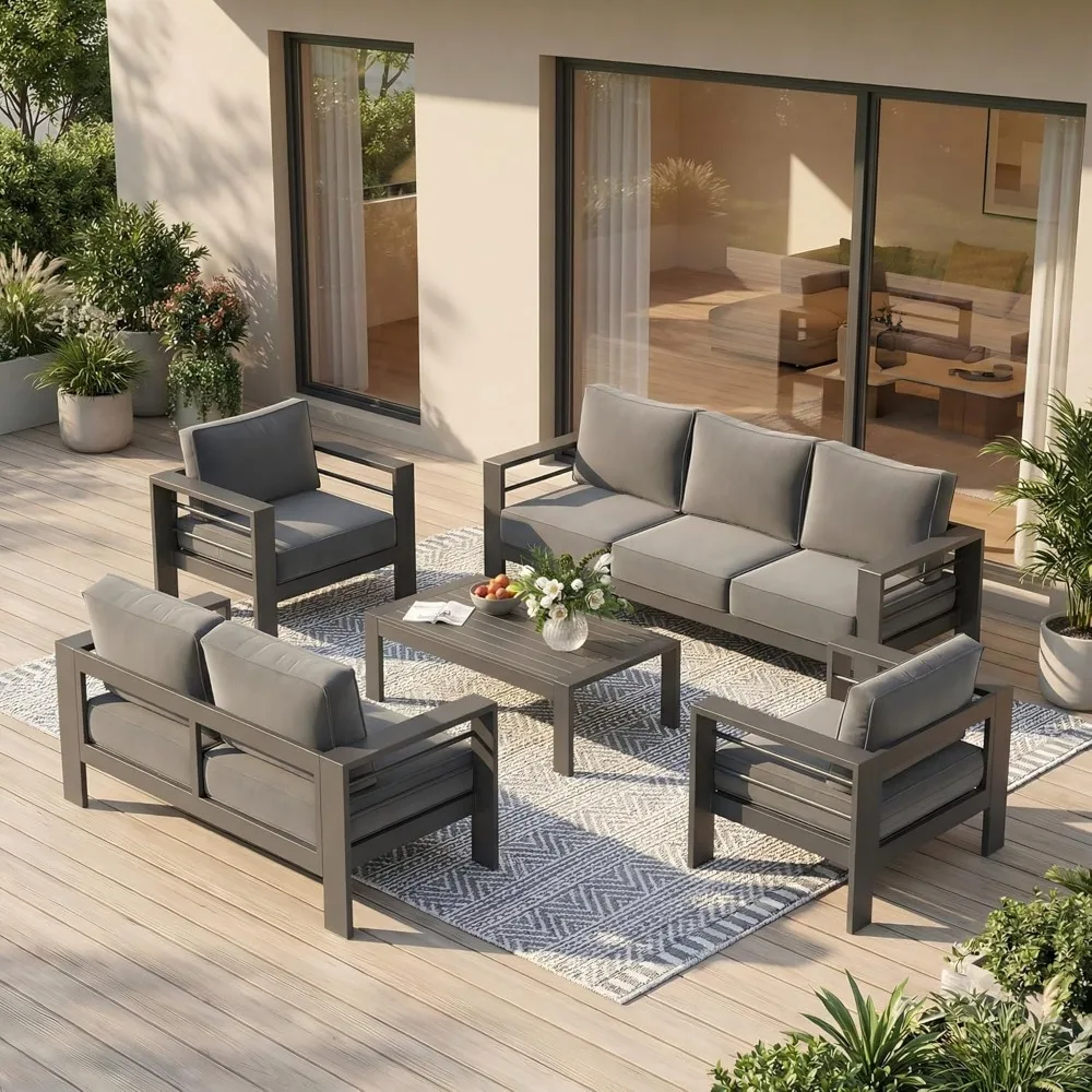 

Outdoor Patio Furniture Set, 7 Seats Patio Sectional Sofa with 5" Thick Cushion, Outdoor Patio Set with Coffee Table