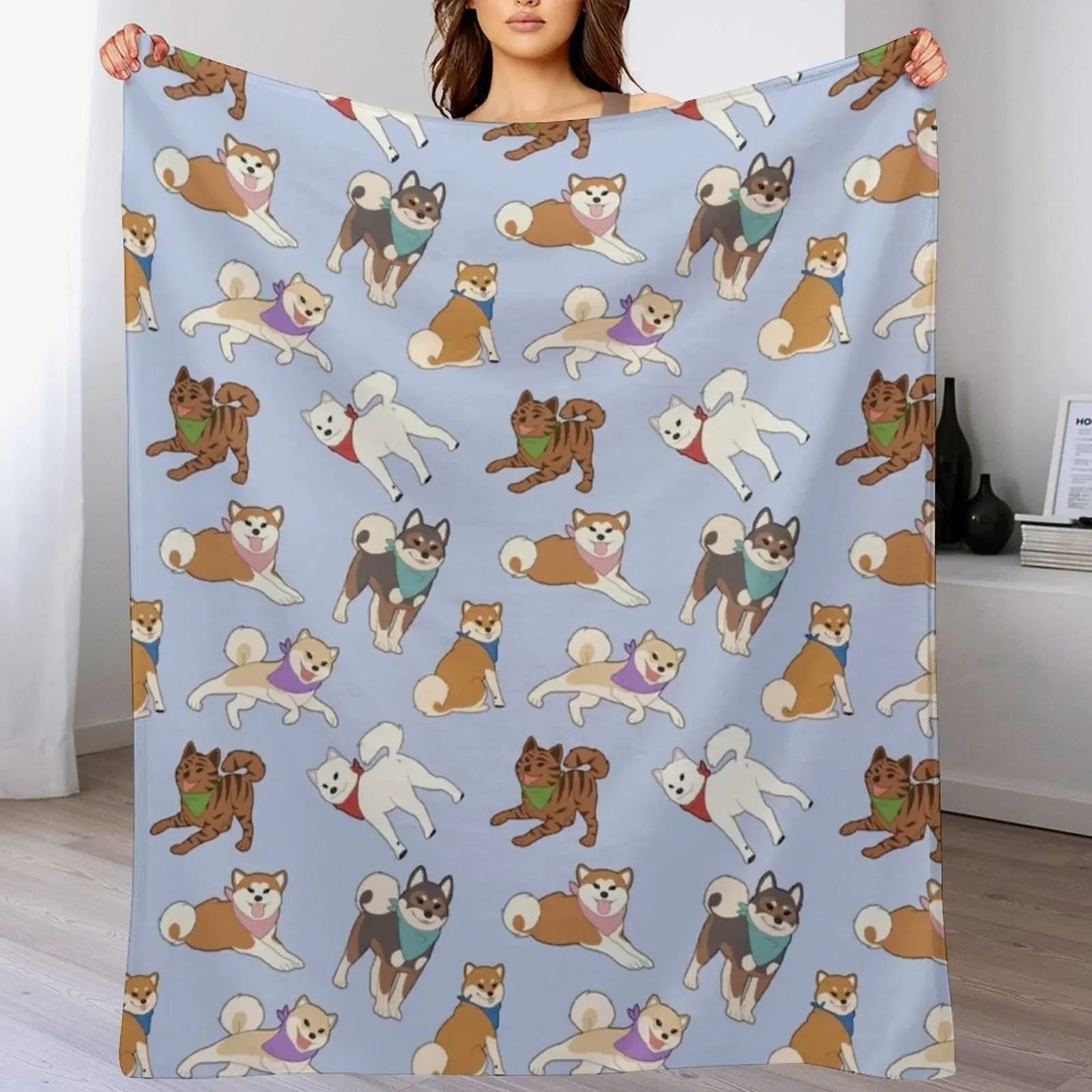 

Nihon Ken Pattern - BLUE Throw Blanket Machine Washable Soft Warm Blanket