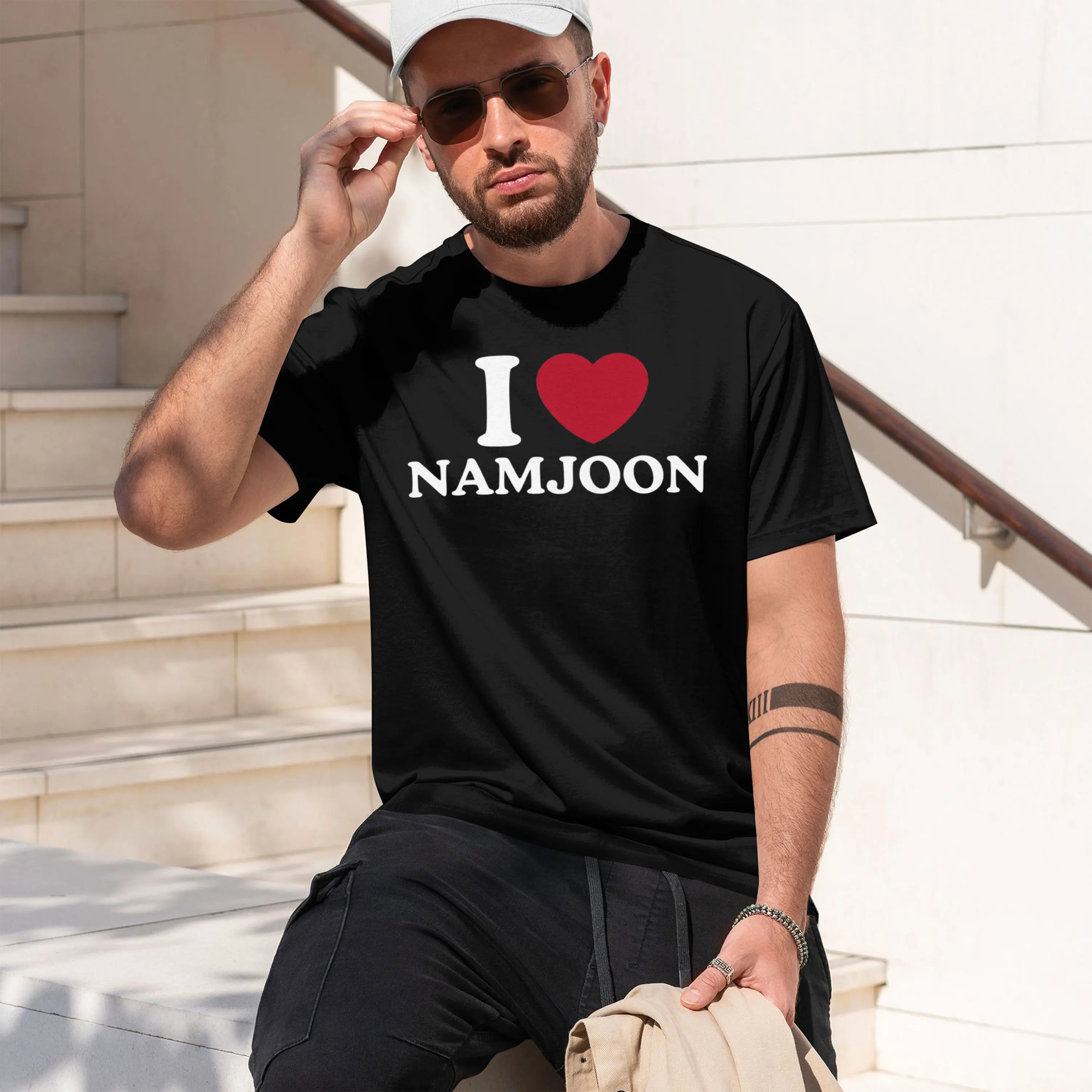 Новая модель 2026 года: Футболки из чистого хлопка с графическим принтом «I Love Namjoon» для фанатов. Высококачественная мужская и унисекс спортивная одежда.