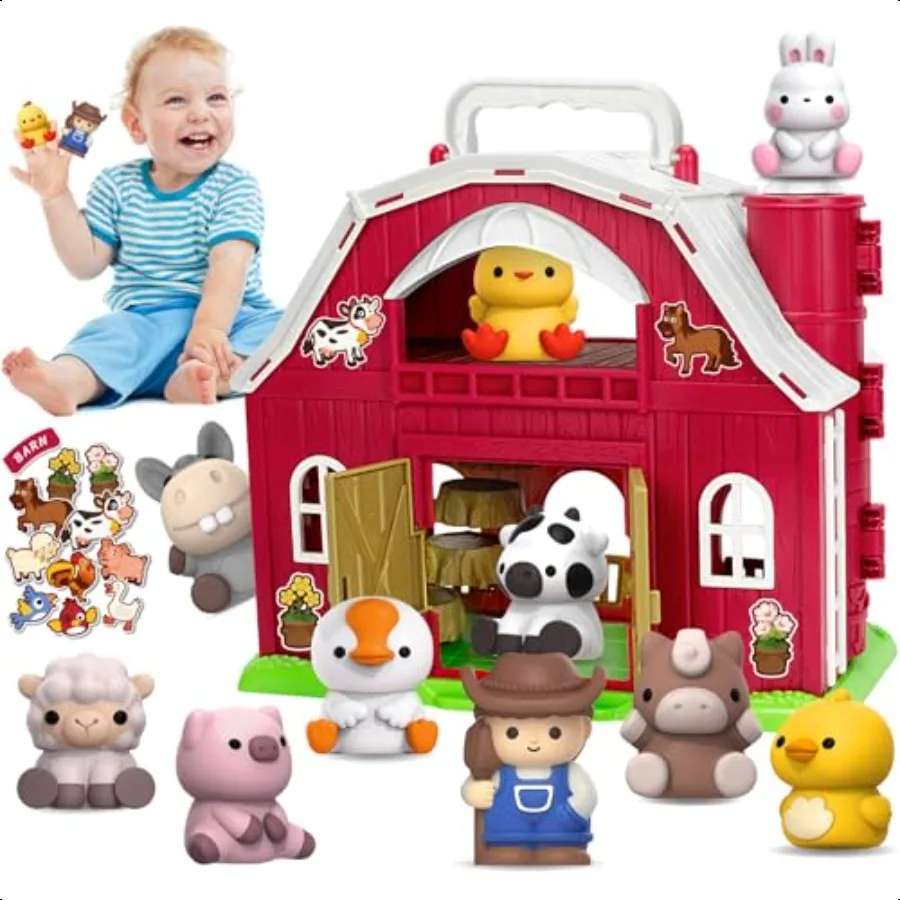 

Aigybobo Farm Animals Big Barn Toys for 1 2 3 Year Old Toddler Montori Learning Toy Farm Playset with Animal Figures and DIY St