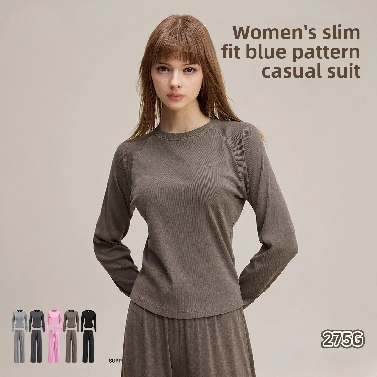 Custom women's 275G  Spice Girls style slim-fitting water wash  long sleeves casual vertical straight trousers high-quality set