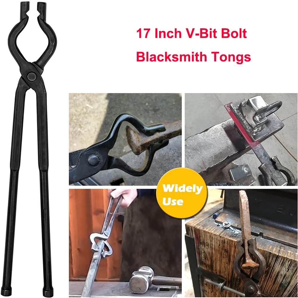 17 Inch V-Bit Bolt Blacksmith Tongs Wolf Jaw Tongs Assembled Knife Making Blacksmith Anvil Forge Scissor Tongs 16.85