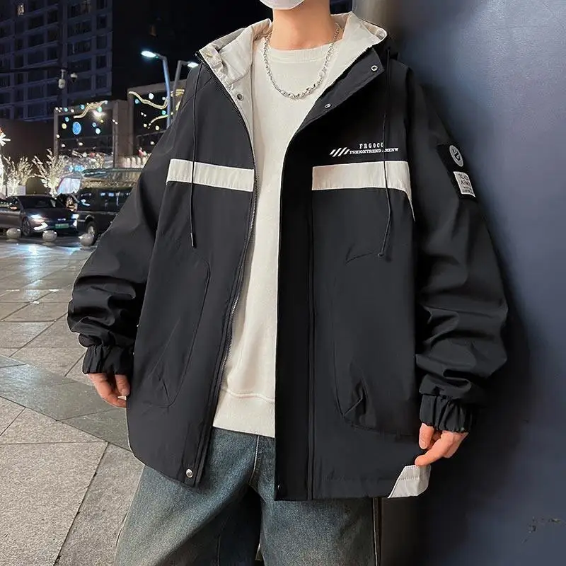 

Fashion 2025 Spring Autumn Casual Jackets Men's Outdoor Windproof Hooded Cargo Coats Youth Streetwear Windbreaker Tops Clothing