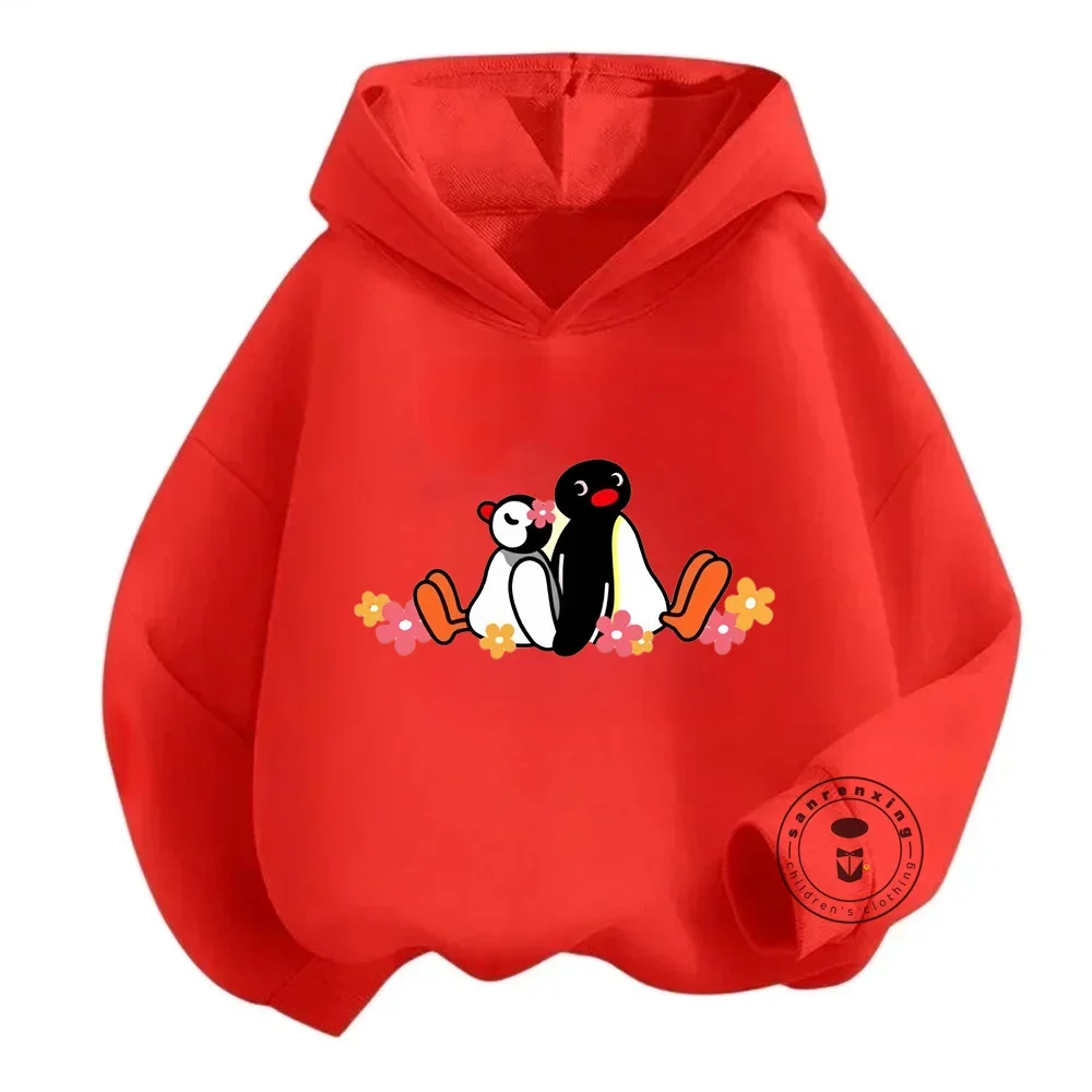 Adorable Fashion Pingu Animation-Inspired Hoodies with Cute Penguin Design Spring Autumn Long Sleeve Loose Fit for Trendy Kids