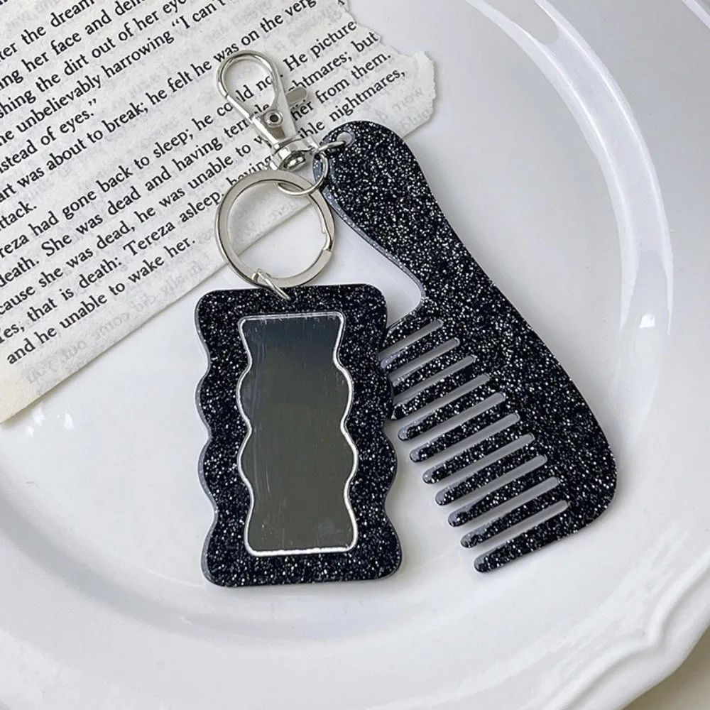 High-end Mini Makeup Mirror Keychain Colorful Shining Simple Comb Mirror Keychain Anti Loss Keychain Pendant Gift